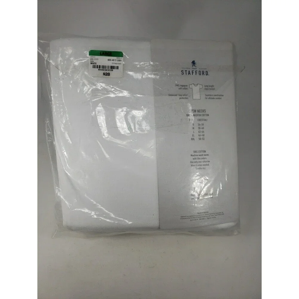 Stafford JCP Large 4 Crew Neck T-Shirts 100% Cotton Ultra Soft NOS Open Package